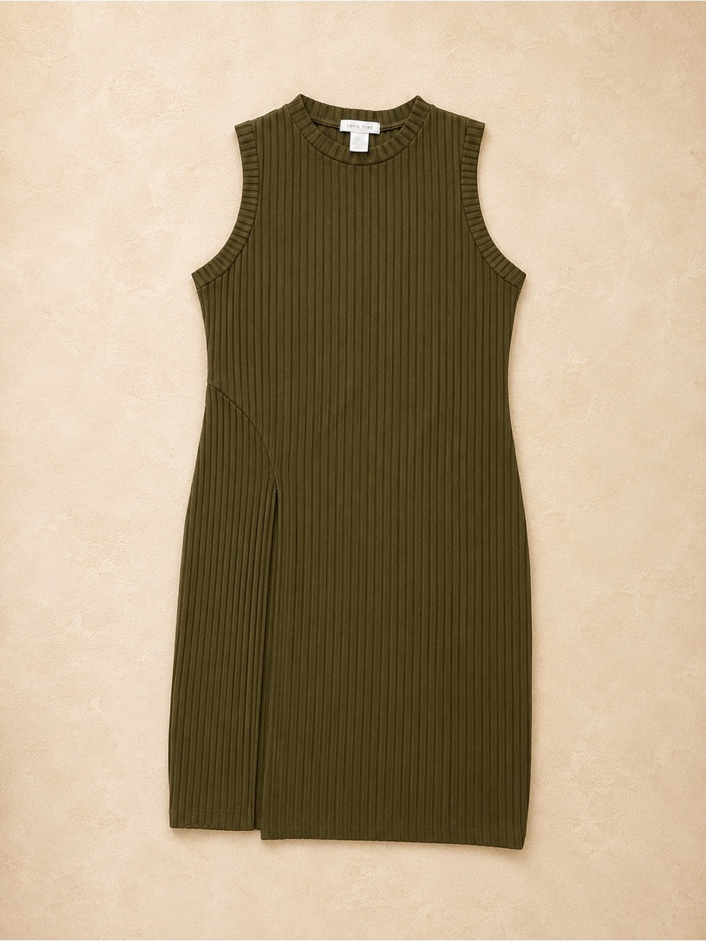 Sleeveless Rib-Knit Olive Green Dress